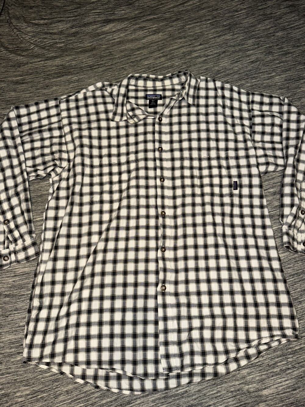 Patagonia Button Shirt Mens XL Black/White Plaid Organic Cotton